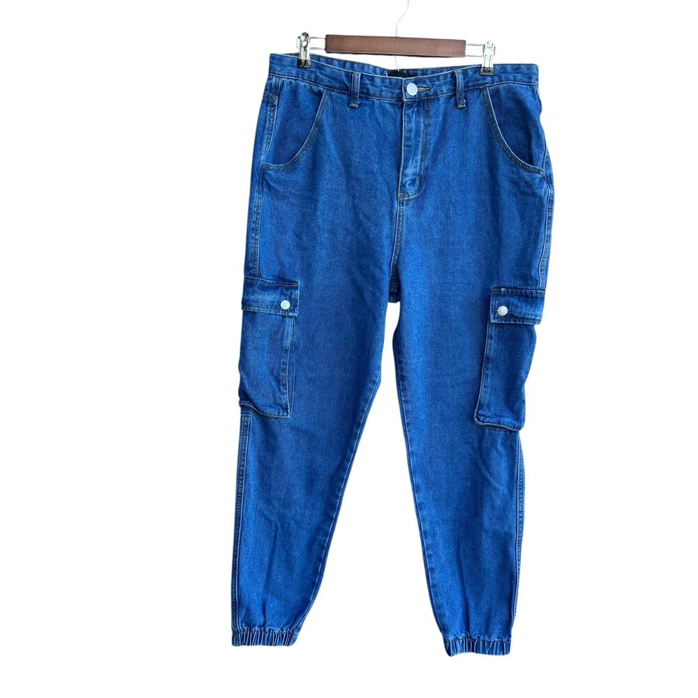 PrettyLittleThing PLT High Rise Denim Cargo Joggers Size 16